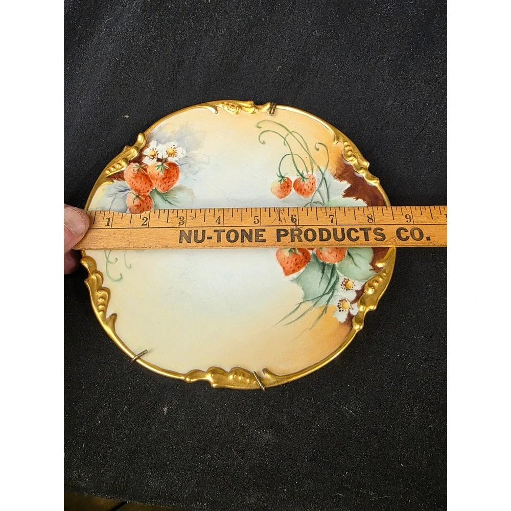 Antique J.P. L. France Limoges Strawberry Cabinet Plate Gold‎ Gilt 1906 8.5